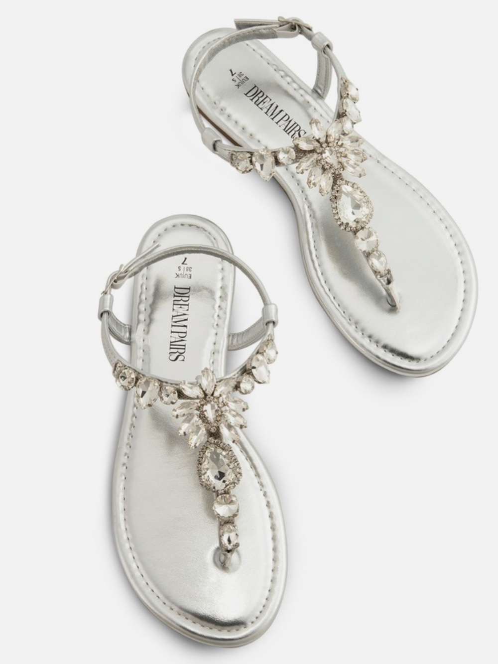 Dream Pairs Lux Silver Jeweled T-Strap Sandals
